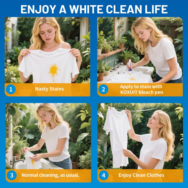 KOXUIT Portable Dual-Tip Bleach Pen for White Clothes & Grout - Travel-Ready 2-in-1 Gel Applicator with Brush Head, Non-Drip Cleaner for Bathroom Lines & On-The-Go Use (Milky White)2PCS. - Image 4